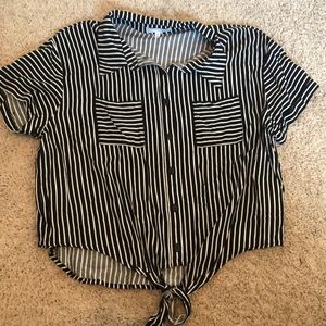 Black and white button up shirt with tie